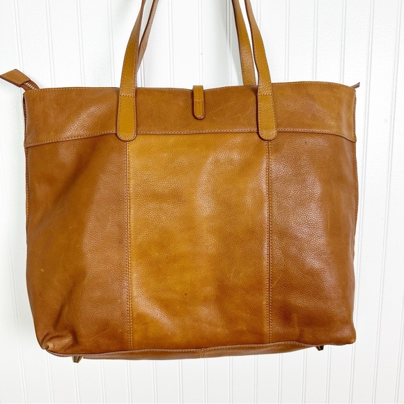 STELLA & MAX LEATHER LARGE CONAC BROWN SHOULDER TOTE BAG - Picture 7 of 12